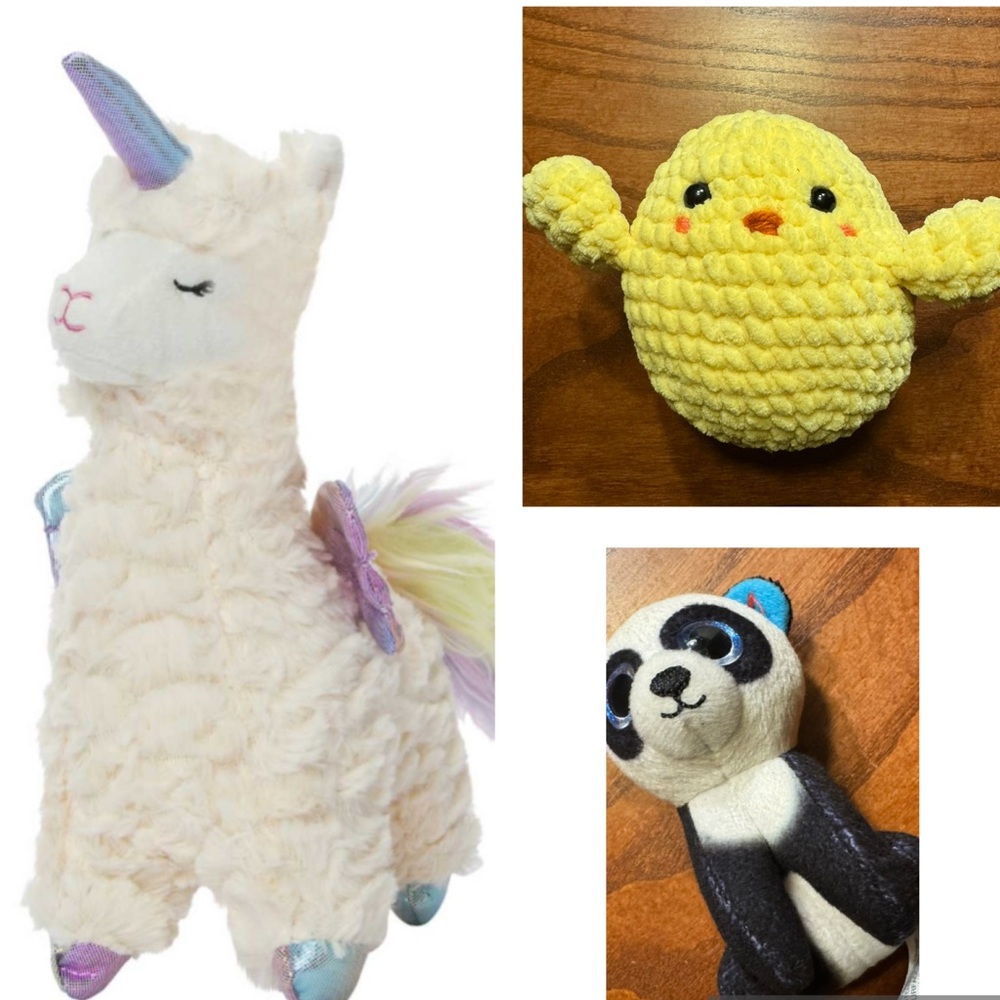 Llamacorn, Handmade Crochet Chick, and TY Panda 2021